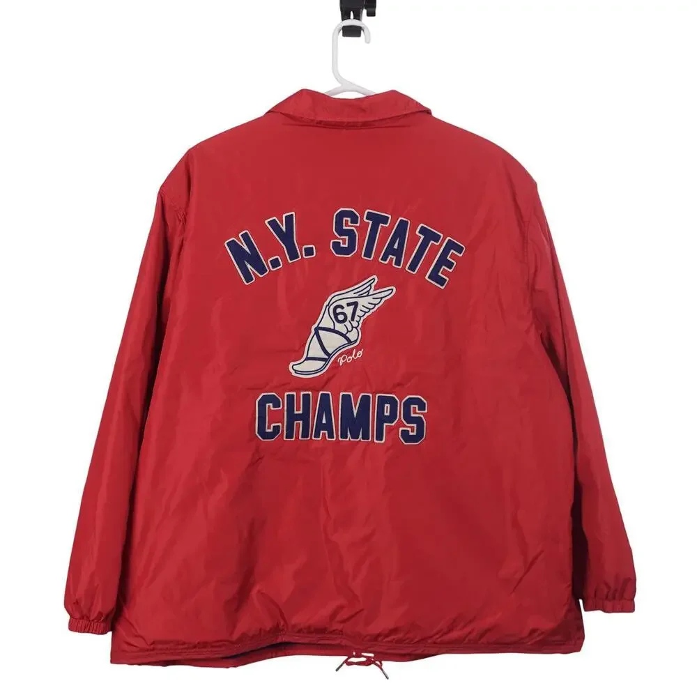 NWOT Polo Ralph Lauren Coach Jacket 3XB Red Nylon NY State Champs P Wing Snap